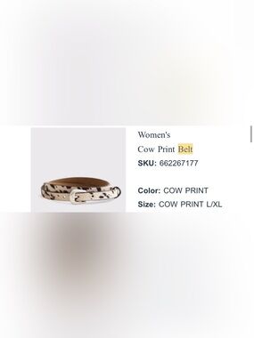 Abercrombie & Fitch Cow Print Skinny Belt - White and Brown L/XL